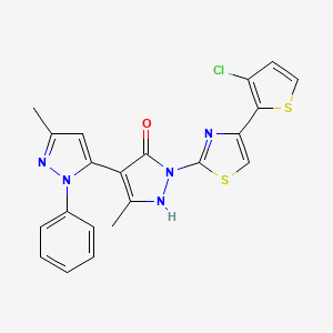 molecular formula C21H16ClN5OS2 B3035425 1-(4-(3-氯-2-噻吩基)-2-噻唑基)-1'-苯基-3,3'-二甲基-5-羟基-(4,5')-联吡唑 CAS No. 321385-48-2
