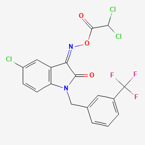 molecular formula C18H10Cl3F3N2O3 B3035435 [(Z)-[5-Chloro-2-oxo-1-[[3-(trifluoromethyl)phenyl]methyl]indol-3-ylidene]amino] 2,2-dichloroacetate CAS No. 321429-67-8