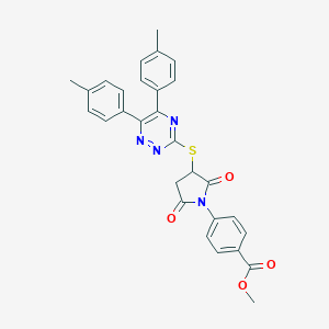 molecular formula C29H24N4O4S B303546 Methyl 4-[3-[[5,6-bis(4-methylphenyl)-1,2,4-triazin-3-yl]sulfanyl]-2,5-dioxopyrrolidin-1-yl]benzoate 