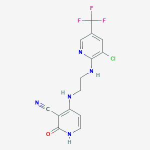 molecular formula C14H11ClF3N5O B3035467 4-[(2-{[3-氯-5-(三氟甲基)-2-吡啶基]氨基}乙基)氨基]-2-氧代-1,2-二氢-3-吡啶甲腈 CAS No. 321433-40-3