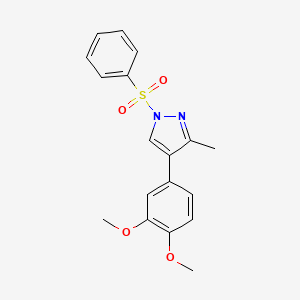 molecular formula C18H18N2O4S B3035475 4-(3,4-dimethoxyphenyl)-3-methyl-1-(phenylsulfonyl)-1H-pyrazole CAS No. 321526-10-7