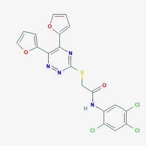 molecular formula C19H11Cl3N4O3S B303548 2-{[5,6-di(2-furyl)-1,2,4-triazin-3-yl]sulfanyl}-N-(2,4,5-trichlorophenyl)acetamide 
