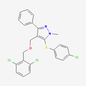 molecular formula C24H19Cl3N2OS B3035483 {5-[(4-chlorophenyl)sulfanyl]-1-methyl-3-phenyl-1H-pyrazol-4-yl}methyl 2,6-dichlorobenzyl ether CAS No. 321538-27-6