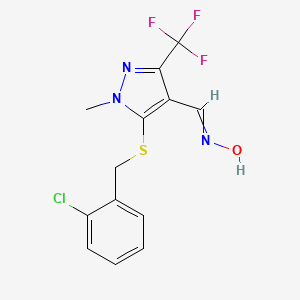 molecular formula C13H11ClF3N3OS B3035485 N-[[5-[(2-chlorophenyl)methylsulfanyl]-1-methyl-3-(trifluoromethyl)pyrazol-4-yl]methylidene]hydroxylamine CAS No. 321553-29-1
