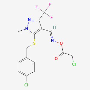 molecular formula C15H12Cl2F3N3O2S B3035487 [(E)-[5-[(4-Chlorophenyl)methylsulfanyl]-1-methyl-3-(trifluoromethyl)pyrazol-4-yl]methylideneamino] 2-chloroacetate CAS No. 321553-51-9
