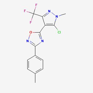 molecular formula C14H10ClF3N4O B3035488 5-[5-chloro-1-methyl-3-(trifluoromethyl)-1H-pyrazol-4-yl]-3-(4-methylphenyl)-1,2,4-oxadiazole CAS No. 321553-52-0