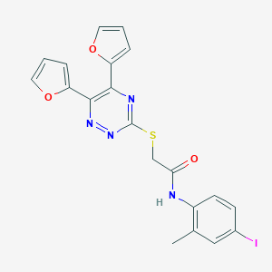 molecular formula C20H15IN4O3S B303549 2-{[5,6-di(2-furyl)-1,2,4-triazin-3-yl]sulfanyl}-N-(4-iodo-2-methylphenyl)acetamide 