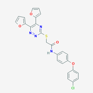 molecular formula C25H17ClN4O4S B303550 N-[4-(4-chlorophenoxy)phenyl]-2-{[5,6-di(2-furyl)-1,2,4-triazin-3-yl]sulfanyl}acetamide 
