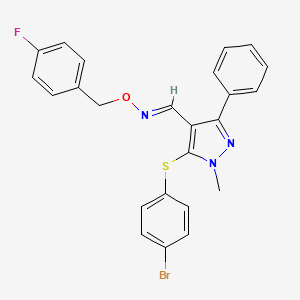 molecular formula C24H19BrFN3OS B3035503 (E)-1-[5-(4-Bromophenyl)sulfanyl-1-methyl-3-phenylpyrazol-4-yl]-N-[(4-fluorophenyl)methoxy]methanimine CAS No. 321998-43-0