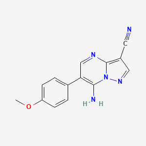 molecular formula C14H11N5O B3035616 7-Amino-6-(4-methoxyphenyl)pyrazolo[1,5-a]pyrimidine-3-carbonitrile CAS No. 338394-48-2