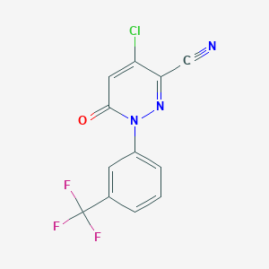 molecular formula C12H5ClF3N3O B3035629 4-Chloro-6-oxo-1-[3-(trifluoromethyl)phenyl]-1,6-dihydro-3-pyridazinecarbonitrile CAS No. 338395-67-8