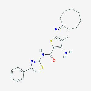 molecular formula C23H22N4OS2 B303564 3-amino-N-(4-phenyl-1,3-thiazol-2-yl)-5,6,7,8,9,10-hexahydrocycloocta[b]thieno[3,2-e]pyridine-2-carboxamide 
