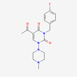 molecular formula C18H21FN4O3 B3035655 5-acetyl-3-(4-fluorobenzyl)-1-(4-methylpiperazino)-2,4(1H,3H)-pyrimidinedione CAS No. 338399-28-3