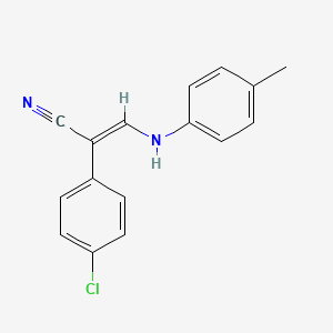 molecular formula C16H13ClN2 B3035677 (2E)-2-(4-chlorophenyl)-3-[(4-methylphenyl)amino]prop-2-enenitrile CAS No. 338402-87-2