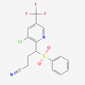 molecular formula C16H12ClF3N2O2S B3035689 4-[3-Chloro-5-(trifluoromethyl)-2-pyridinyl]-4-(phenylsulfonyl)butanenitrile CAS No. 338406-76-1