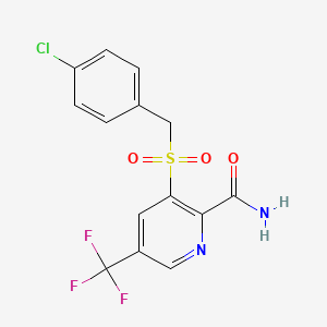 molecular formula C14H10ClF3N2O3S B3035691 3-[(4-Chlorobenzyl)sulfonyl]-5-(trifluoromethyl)-2-pyridinecarboxamide CAS No. 338406-85-2