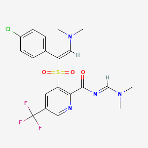 molecular formula C20H20ClF3N4O3S B3035696 3-[(E)-1-(4-氯苯基)-2-(二甲氨基)乙烯基]磺酰基-N-(二甲氨基亚甲基)-5-(三氟甲基)吡啶-2-甲酰胺 CAS No. 338407-20-8