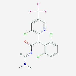 molecular formula C17H13Cl3F3N3O B3035702 2-[3-chloro-5-(trifluoromethyl)pyridin-2-yl]-2-(2,6-dichlorophenyl)-N-(dimethylaminomethylidene)acetamide CAS No. 338407-74-2