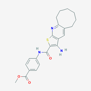 molecular formula C22H23N3O3S B303571 Methyl 4-{[(3-amino-5,6,7,8,9,10-hexahydrocycloocta[b]thieno[3,2-e]pyridin-2-yl)carbonyl]amino}benzoate 