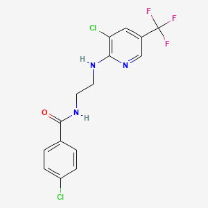 molecular formula C15H12Cl2F3N3O B3035711 4-chloro-N-(2-{[3-chloro-5-(trifluoromethyl)-2-pyridinyl]amino}ethyl)benzenecarboxamide CAS No. 338409-32-8