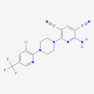 molecular formula C17H13ClF3N7 B3035725 2-Amino-6-(4-(3-chloro-5-(trifluoromethyl)-2-pyridinyl)piperazino)-3,5-pyridinedicarbonitrile CAS No. 338410-24-5