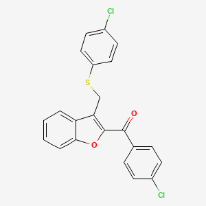 molecular formula C22H14Cl2O2S B3035730 (4-Chlorophenyl)(3-{[(4-chlorophenyl)sulfanyl]methyl}-1-benzofuran-2-yl)methanone CAS No. 338411-44-2