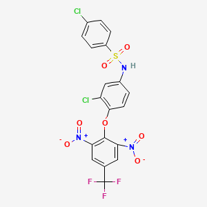 molecular formula C19H10Cl2F3N3O7S B3035759 4-Chloro-N-(3-chloro-4-(2,6-dinitro-4-(trifluoromethyl)phenoxy)phenyl)benzenesulfonamide CAS No. 338413-20-0