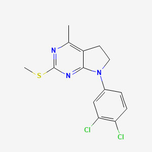 molecular formula C14H13Cl2N3S B3035772 7-(3,4-dichlorophenyl)-4-methyl-2-(methylsulfanyl)-6,7-dihydro-5H-pyrrolo[2,3-d]pyrimidine CAS No. 338416-22-1