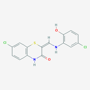 molecular formula C15H10Cl2N2O2S B3035775 (2E)-7-氯-2-[(5-氯-2-羟基苯胺基)亚甲基]-4H-1,4-苯并噻嗪-3-酮 CAS No. 338417-05-3