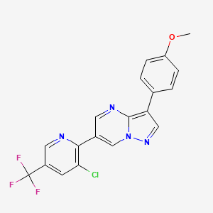 molecular formula C19H12ClF3N4O B3035801 6-(3-Chloro-5-(trifluoromethyl)-2-pyridinyl)-3-(4-methoxyphenyl)pyrazolo[1,5-a]pyrimidine CAS No. 338420-94-3