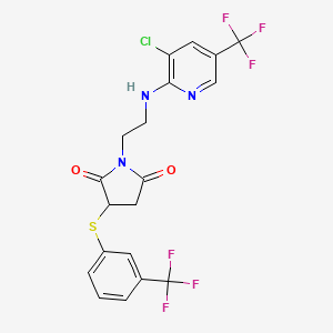 molecular formula C19H14ClF6N3O2S B3035823 1-[2-[[3-Chloro-5-(trifluoromethyl)pyridin-2-yl]amino]ethyl]-3-[3-(trifluoromethyl)phenyl]sulfanylpyrrolidine-2,5-dione CAS No. 338422-45-0
