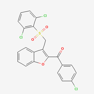 molecular formula C22H13Cl3O4S B3035832 (4-Chlorophenyl)(3-{[(2,6-dichlorophenyl)sulfonyl]methyl}-1-benzofuran-2-yl)methanone CAS No. 338424-28-5