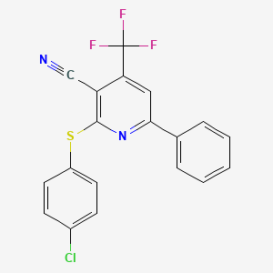 molecular formula C19H10ClF3N2S B3035837 2-[(4-Chlorophenyl)sulfanyl]-6-phenyl-4-(trifluoromethyl)nicotinonitrile CAS No. 338749-42-1