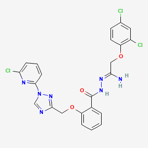 molecular formula C23H18Cl3N7O3 B3035865 2-{[1-(6-chloro-2-pyridinyl)-1H-1,2,4-triazol-3-yl]methoxy}-N'-[2-(2,4-dichlorophenoxy)ethanimidoyl]benzenecarbohydrazide CAS No. 338756-31-3