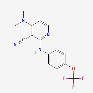 molecular formula C15H13F3N4O B3035898 4-(二甲氨基)-2-[4-(三氟甲氧基)苯胺基]烟腈 CAS No. 338773-51-6