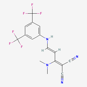molecular formula C16H12F6N4 B3035899 2-[3-[3,5-双(三氟甲基)苯胺]-1-(二甲氨基)-2-丙烯亚基]丙二腈 CAS No. 338773-54-9