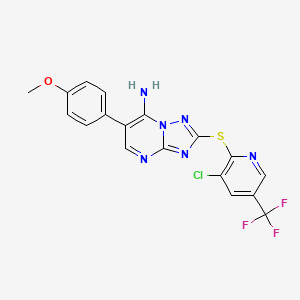 2-[3-Chloro-5-(trifluoromethyl)pyridin-2-yl]sulfanyl-6-(4-methoxyphenyl)-[1,2,4]triazolo[1,5-a]pyrimidin-7-amine