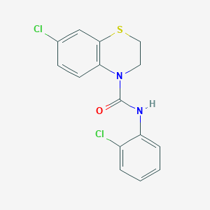 molecular formula C15H12Cl2N2OS B3035930 7-chloro-N-(2-chlorophenyl)-2,3-dihydro-4H-1,4-benzothiazine-4-carboxamide CAS No. 338777-96-1