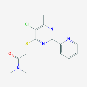 molecular formula C14H15ClN4OS B3035942 2-{[5-chloro-6-methyl-2-(2-pyridinyl)-4-pyrimidinyl]sulfanyl}-N,N-dimethylacetamide CAS No. 338780-02-2