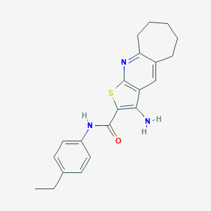 molecular formula C21H23N3OS B303597 3-amino-N-(4-ethylphenyl)-6,7,8,9-tetrahydro-5H-cyclohepta[b]thieno[3,2-e]pyridine-2-carboxamide 
