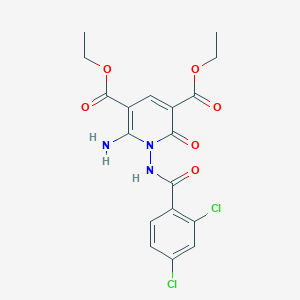 molecular formula C18H17Cl2N3O6 B3036002 Diethyl 6-amino-1-[(2,4-dichlorobenzoyl)amino]-2-oxo-1,2-dihydro-3,5-pyridinedicarboxylate CAS No. 338794-90-4
