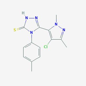molecular formula C14H14ClN5S B303602 5-(4-chloro-1,3-dimethyl-1H-pyrazol-5-yl)-4-(4-methylphenyl)-4H-1,2,4-triazole-3-thiol 