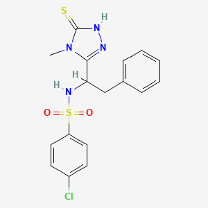 molecular formula C17H17ClN4O2S2 B3036021 4-chloro-N-[1-(4-methyl-5-sulfanyl-4H-1,2,4-triazol-3-yl)-2-phenylethyl]benzenesulfonamide CAS No. 338954-08-8
