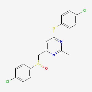 molecular formula C18H14Cl2N2OS2 B3036042 4-Chlorophenyl {6-[(4-chlorophenyl)sulfanyl]-2-methyl-4-pyrimidinyl}methyl sulfoxide CAS No. 338960-26-2