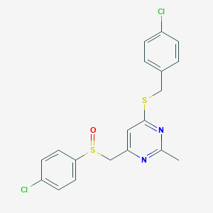 molecular formula C19H16Cl2N2OS2 B3036044 (6-((4-Chlorobenzyl)sulfanyl)-2-methyl-4-pyrimidinyl)methyl 4-chlorophenyl sulfoxide CAS No. 338960-35-3