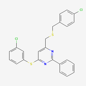 4-(((4-Chlorobenzyl)sulfanyl)methyl)-6-((3-chlorophenyl)sulfanyl)-2-phenylpyrimidine