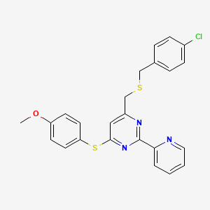 4-(((4-Chlorobenzyl)sulfanyl)methyl)-6-((4-methoxyphenyl)sulfanyl)-2-(2-pyridinyl)pyrimidine