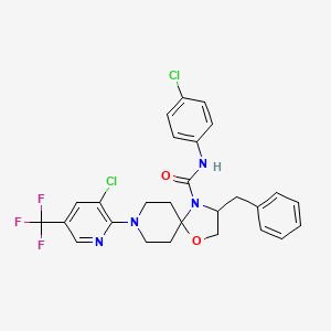 molecular formula C27H25Cl2F3N4O2 B3036064 3-benzyl-N-(4-chlorophenyl)-8-[3-chloro-5-(trifluoromethyl)-2-pyridinyl]-1-oxa-4,8-diazaspiro[4.5]decane-4-carboxamide CAS No. 338963-08-9