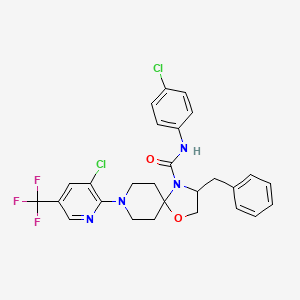 molecular formula C27H25Cl2F3N4O2 B3036064 3-benzyl-8-[3-chloro-5-(trifluoromethyl)pyridin-2-yl]-N-(4-chlorophenyl)-1-oxa-4,8-diazaspiro[4.5]decane-4-carboxamide CAS No. 338963-08-9