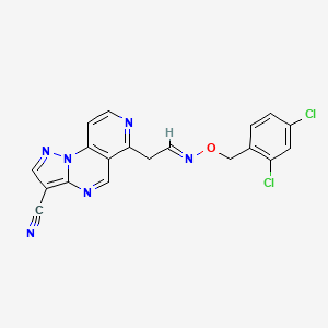 molecular formula C19H12Cl2N6O B3036098 10-[(2E)-2-[(2,4-Dichlorophenyl)methoxyimino]ethyl]-2,3,7,11-tetrazatricyclo[7.4.0.02,6]trideca-1(9),3,5,7,10,12-hexaene-5-carbonitrile CAS No. 338966-89-5